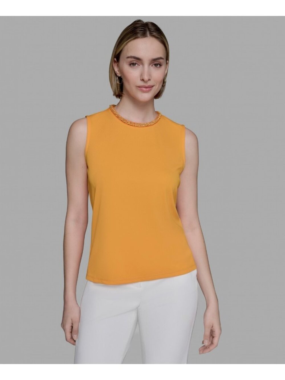 KARL LAGERFELD PARIS Polyester Women Bead-Trim Sleeveless Top Orange Size M $89